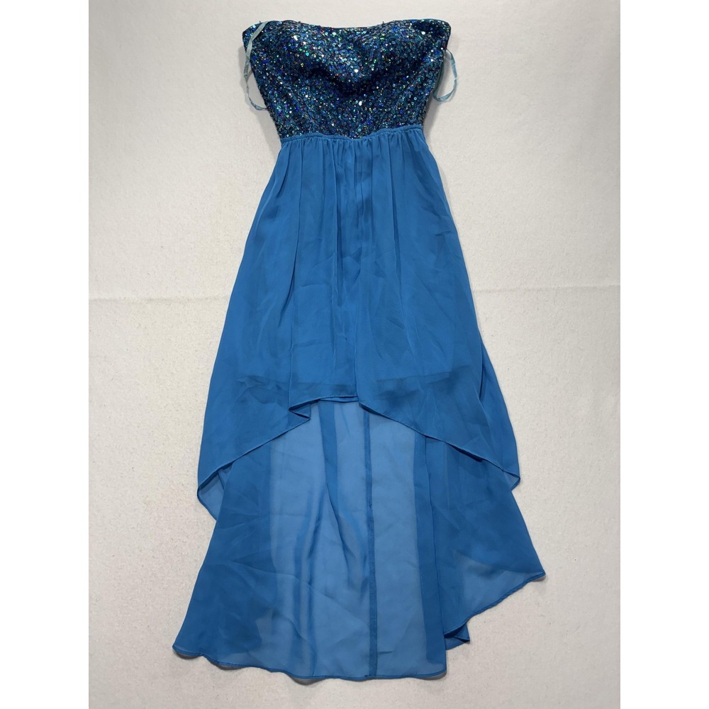 Hailey Logan Blue Sequin Strapless Hi Low Party Dress Juniors 5/6 200043300